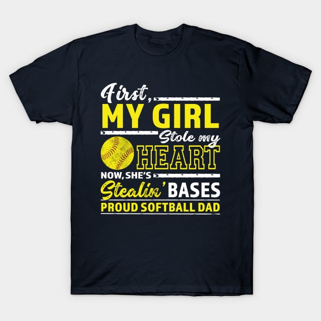 Mens First My Girl Stole Heart Now Stealin' Bases Softball Dad graphic T-Shirt by nikkidawn74